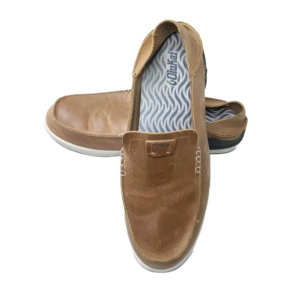 Olukai Kākaha Nia Leather Slip-On Shoes Men’s Size 11.5 Fox Brown Retail $130